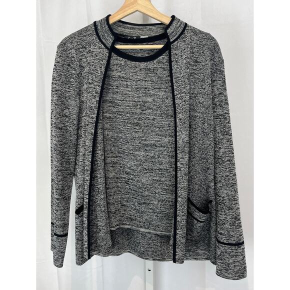 MING WANG Twin Set Open Front Knit Jacket Short Sleeve Top Gray Black Size S - Picture 1 of 15